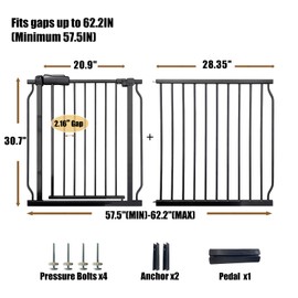 Vothco Extra Wide 57.5-62 Inch Large Baby Gates for Stairs, Doorways - No Drilling, Pressure Mounted Pet Gates for Kids & Dogs