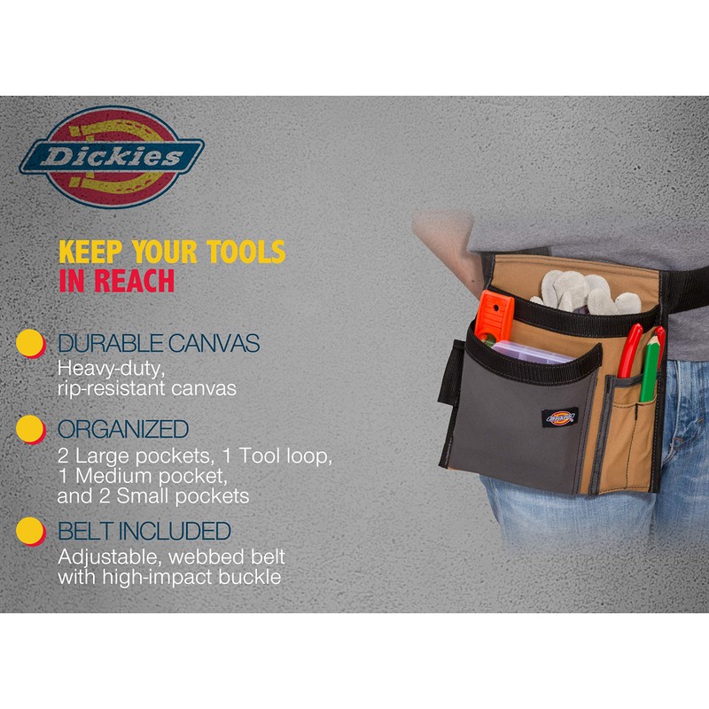 Dickies 5-Pocket Single Side Tool Belt Pouch/Work Apron, Durable Canvas