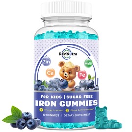 with Calcium, Zinc, Kids Multivitamin with Iron Gummies - Immune Support, Blood Builder & Energy Support for Iron Deficiency, Anemia, Vegan - 60 Gummies Blueberry Flavor