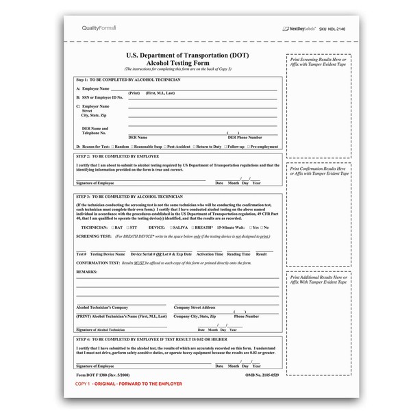 Pack of 100 Sets 3 Part Department of Transportation (DOT)