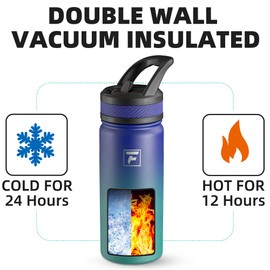 Fanhaw 18 Oz Kids Insulated Water Bottle with Straw Lid – Stainless Steel Double Wall Vacuum, Leak-Proof, BPA-Free Water Bottles for School Boys & Girls(Purple Green)