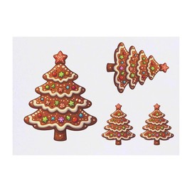 4 x 'Gingerbread Christmas Tree' Temporary Tattoos - Water Resistant, Skin-Safe, Non-Toxic Transfers, Mixed Sizes (TO00077498)