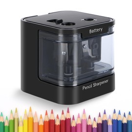 Eagle Electric Pencil Sharpener, Dual Holes, Battery Powered for School/Office/Art, 5s Fast Sharpening, Portable w/Large Shaving Tray & Replaceable Blades, for 6-12 mm Pencils (Black)