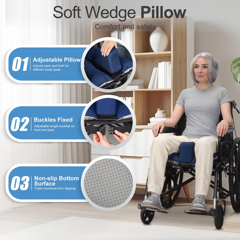 NIdreamCE Wheelchair Wedge Pommel Cushion with Safety Straps Non-Slip Wheelchair