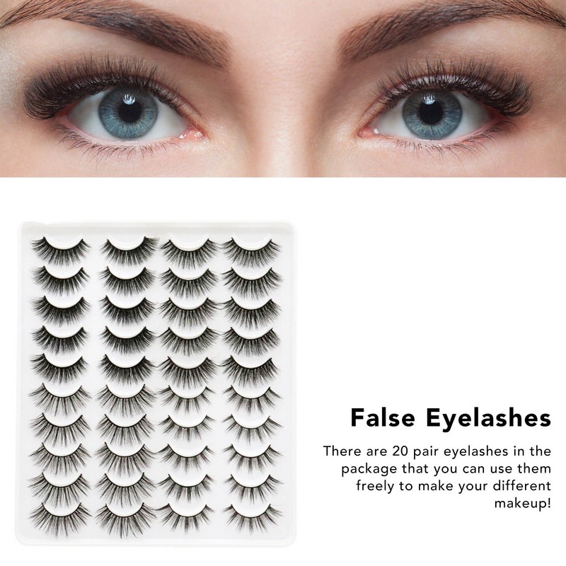 20 Pair Natural Eyelashes Fluffy Cross Fibre 3D False Eyelashes