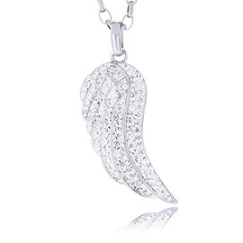 Morella Women’s Necklace Angel's Wing with Zirconia Stones 70 cm 27.56" White and Velvet Bag