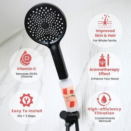 Uniquan Vitamin C Shower Filter with Aromatherapy, Soften Hard Water, Chlorine & Flouride Removal, Skin & Hair Care, Easy Installation,Universal Fit, Eco-Friendly, Made in Korea (Fire Rose)