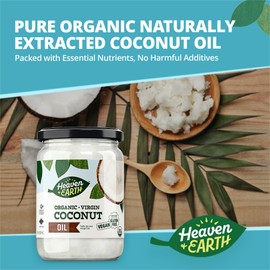 Heaven & Earth Organic Unrefined Virgin Coconut Oil, (2 Pack) 16oz | Glass Jar | Cold Pressed | Coconut Oil for Cooking, Hair & Skin | Kosher