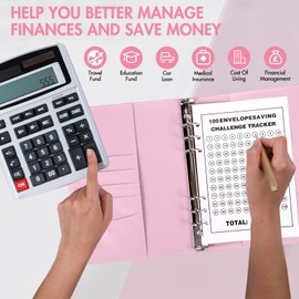100 Envelopes, 100 Envelope Challenge Transparent Money Envelopes and Magnetic Button $5050, Money Saving Money Folder Organiser Saving Challenge for Home, School, Pink