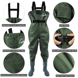 GREENWATER Fishing Chest Waders for Men Women with Boots Waterproof 2ply Nylon PVC Lightweight Bootfoot Waders for Hunting (Green, M9/W11)