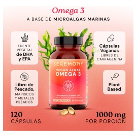 Seremony Omega 3 a Base de Aceite de Microalgas Marinas 120 Cpsulas Veganas 1000 mg de Omega 3 por Porcin Fuente Pura de DHA y EPA Suplementos...     