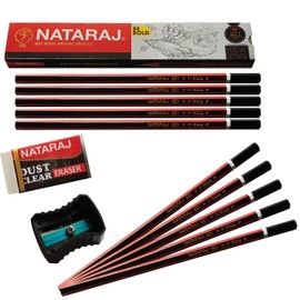 NATARAJ Ultimate Quality - 10 Hexagonal Wooden Pencils Eraser Sharpener - Bold Writing