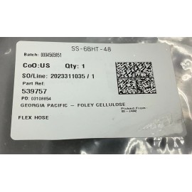 Swagelok SS-6BHT-48 PTFE-Lined 3/8in Stainless Steel Braided Hose (B575)