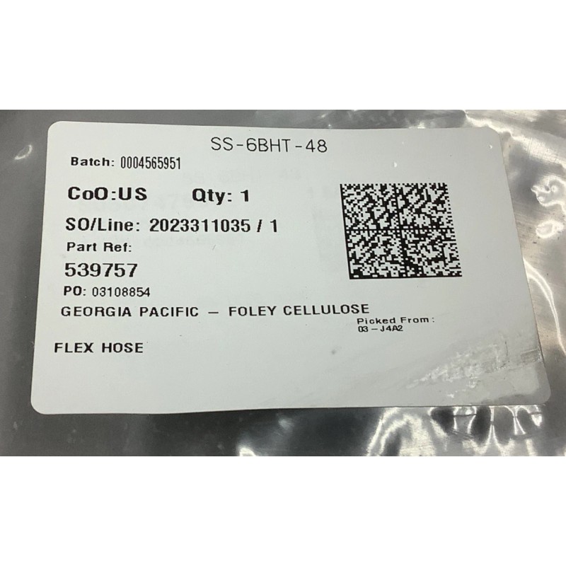 Swagelok SS-6BHT-48 PTFE-Lined 3/8in Stainless Steel Braided Hose (B575)