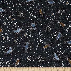 Michael Miller Light Up My World Night Sky, Light The Way Glow in The Dark Navy, Fabric by The Yard