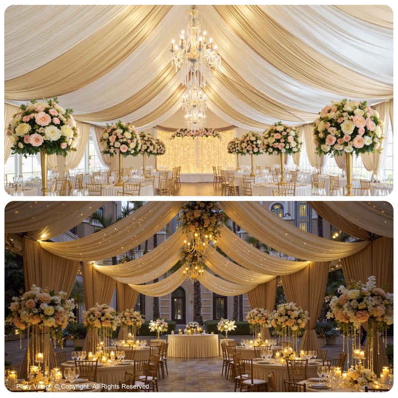 Party Village 10ftx20ft Beige Ceiling Curtain for Wedding Parties –