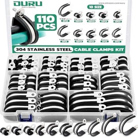 OURU OURU 110PCS Cable Clamps Assortment Kit,10 Sizes—1/4" 5/16" 3/8" 1/2" 5/8" 3/4" 1" 1-1/4" 1-1/2" 1-3/4" Stainless Steel Rubber Coated Cushioned Insulated Cable Clamp,Automotive Wire Pipe Clamps
