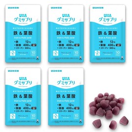 Gummy Supplement, Iron & Folic Acid, Acai Mix, 50 Day Supply, 100 Capsules (5 Bags), Large Capacity, Commercial Pack