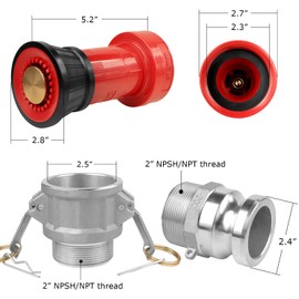 NOVINO Fire Hose Nozzle,2 inch NPSH Heavy-Duty Industrial Fire Hose Constant Flow Fog Nozzle with 2" Aluminum Camlock Fitting Coupling Equipment,2 Pack