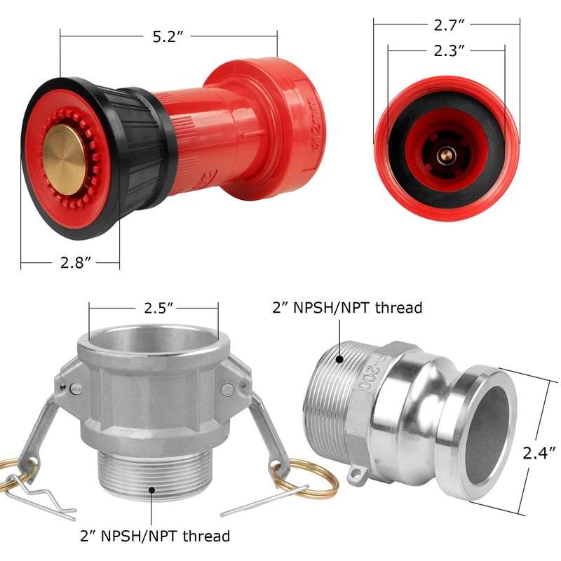 NOVINO Fire Hose Nozzle,2 inch NPSH Heavy-Duty Industrial Fire Hose