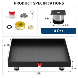 GarveeTech 2025 NEW Heavy-Duty Carbon Steel Washing Machine Pan with Connector & Hole - 27" x 25" × 2" Rust-Free Water, with 4 Anti-Vibration Feet, Protects Floor From Water Damage Protection