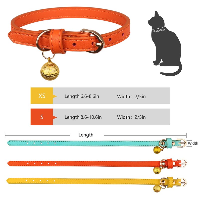 3 Pack Leather Cat Collars with Bells Soft Pet Safety