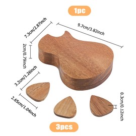 Hobbspring Guitar Picks 3 Pcs Wooden Guitar Picks with Holder Box Wood Guitar Shape Collector Box Classical Triangle Guitar Picks for Bass Guitar Musical Ukulele Lover