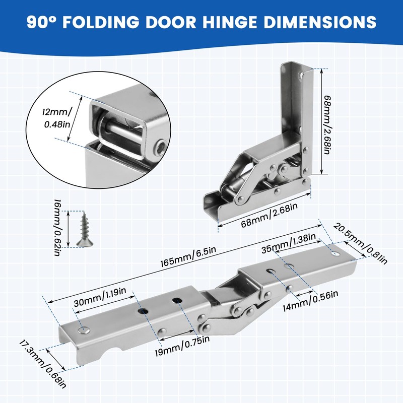 MILYARD 4 Pcs 90 Degree Folding Door/Shelf Hinge, Hidden Bracket