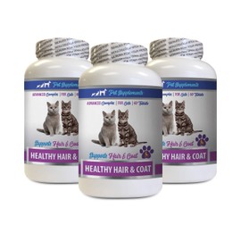 cat Healthy Skin - Best Healthy Hair and Coat Supplement for Cats - Advanced Complex - Nail Health - cat Dry Skin Relief - 3 Bottles (180 Tablets)