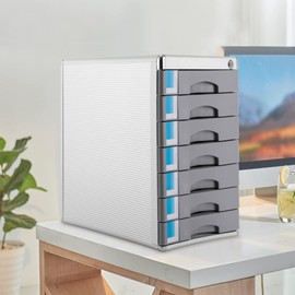 Drawer Organizer, 7 Layer Aluminum File Storage Lock Box, 11.8" L x 14" W x 16" H Desktop Drawer Organizer Aluminium Alloy Multifunctional Paper Sorter File Stand for Home Office Accessories