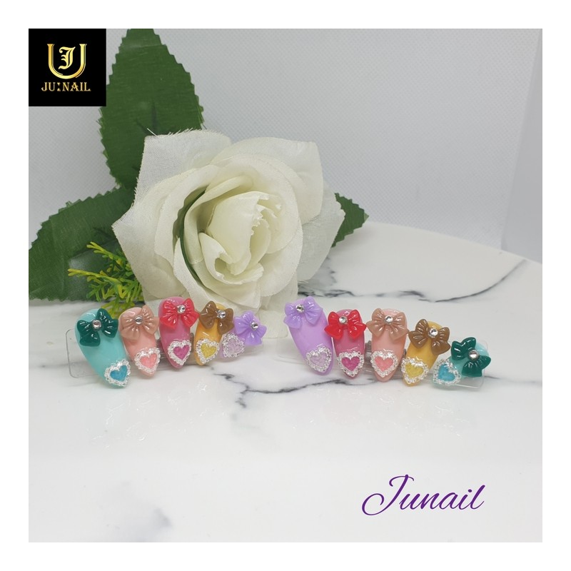 ❤Luminous Heart Handmade Nail Tips - Short Almond / ❤야광하트