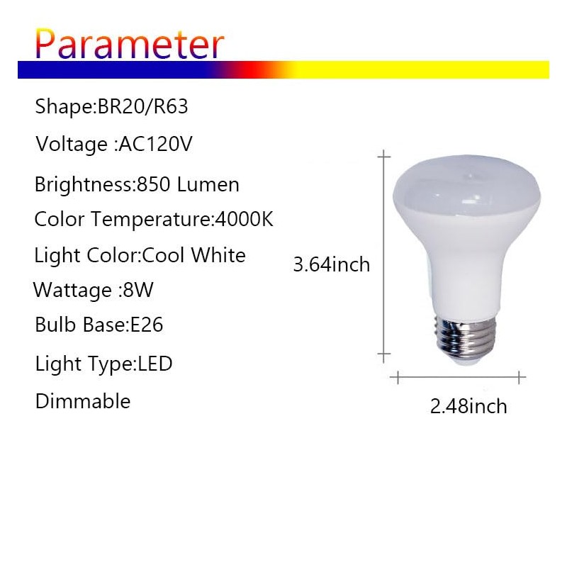 yayutelight 60W Equivalent BR20 LED Light Bulb, Dimmable LED Light