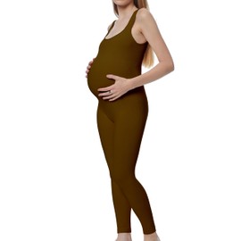 BDITANLE Maternity Workout Romper Pregnancy Yoga Ribbed One Piece Seamless Square Neck Leggings Jumpsuit