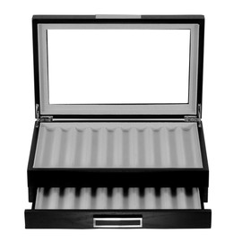 20 Piece Black Ebony Wood Pen Display Case Storage and Fountain Pen Collector Organizer Box with Glass Window Two Level Display Case with Drawer