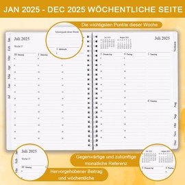 Diary 2025 - January 2025 to December 2025, Calendar 2025 to 30 Minute Intervals, A5 Weekly Planner with Monthly Tabs, Easy Organisation of Daily Life, 14.8 x 21 cm, Green Leaf