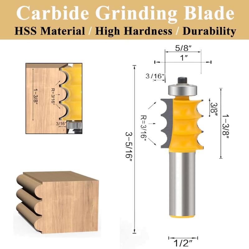 TAIWAIN 5PCS Woodworking Router Bit Set 1/2 Inch Shank, Architectural