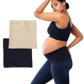 Ingrid & Isabel Bellaband Pants Extender - Belly Bands for Pregnant Women and Postpartum Belt - 2/pk, Blk/Nude, Size 2
