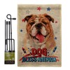 Patriotic Bulldog Burlap Garden Flag Set with Stand Animals Dog