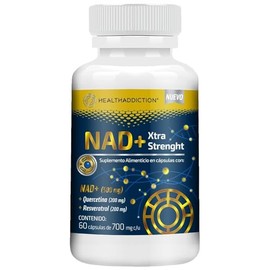 HEALTHADDICTION - NAD+ Xtra Strength – Suplemento Alimenticio con NAD+, Quercetina y Resveratrol – Sin Gluten, Sin Azúcar, Fórmula Natural – 60 Cápsul