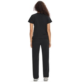 COZYFIT Scrubs for Women Set Medical Uniform - V-Neck Top & Straight Leg Pants with 9 Pockets, Wrinkle-Resistant Unisex Workwear, Black, L
