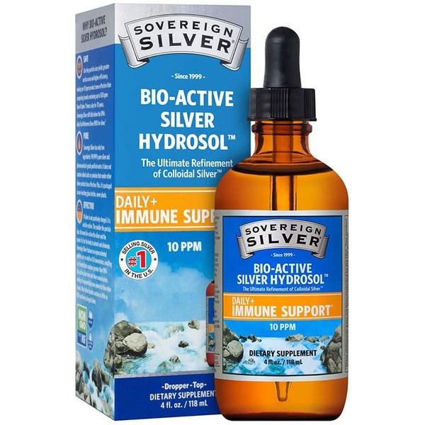 Sovereign Silver Bio-Active Silver Hydrosol for Immune Support - Colloidal Silver - 10 ppm, 4oz (118mL) - Dropper