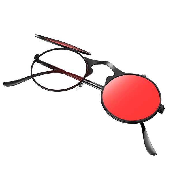 Yvey Essence Unisex Retro 80s/90s Flip-Up Round Sunglasses Steampunk Rave