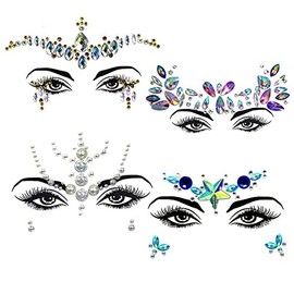 Jixin4you 4 Piece Set of 4 Fashionable Eye Stickers, Eye Stickers, Eye Makeup, Body Stickers, Tattoo Stickers, Hair Accessories, Face, 3D Glitter Stickers, Costume, Jewelry, Long Lasting, Rhinestones,