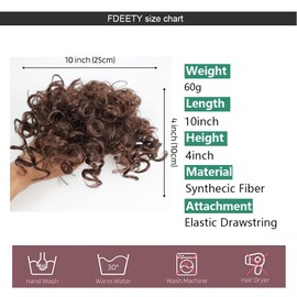 FDEETY Messy Bun Short Curly Ponytail Extension Synthetic Hair Scrunchies Large Bun Hairpiece with Hair Clip Clip Drawstring Loose Hair Bun Hair Extension (Brown)