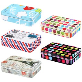 Frcolor Tin Can Mini Box Storage Tin, Rectangle, Metal Storage Case with Lid, Parts Box, Present, Small Storage, Miscellaneous Goods Holder, Stylish, Set of 5 (Colorful)