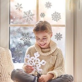 Stickerscape Snowflake Christmas Window Stickers (Grey Snowflakes - 2 Sheets) | Christmas Window Decorations to Create a Winter Themed Display | Reusable, Re-positionable and Cleanly Removable