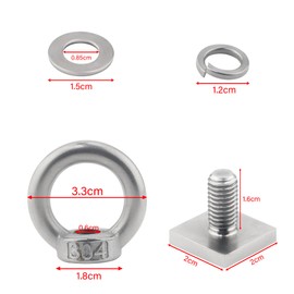 SBRRAIL Kayak Fishing Accessories M8 Eye Bolts Anchoring Kit for Roof Rack Rooftop Tent Rail T Track Mount Tie Down Eyelet 5 Sets T Slot Bolts Stainless Steel Hardware