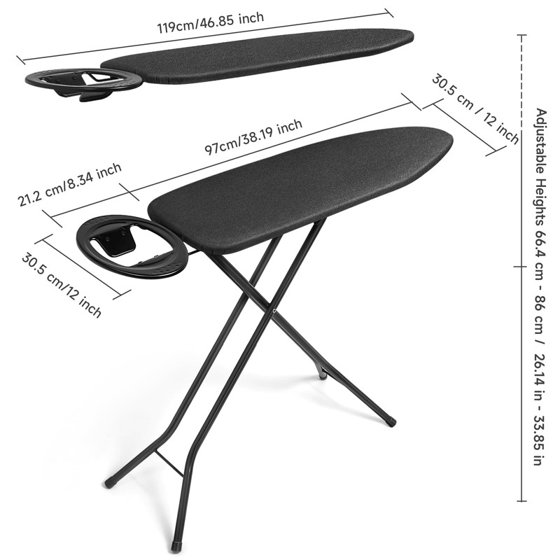Duwee 12"x38" Ironing Board Full Size with Heat Resistant Cover,Black