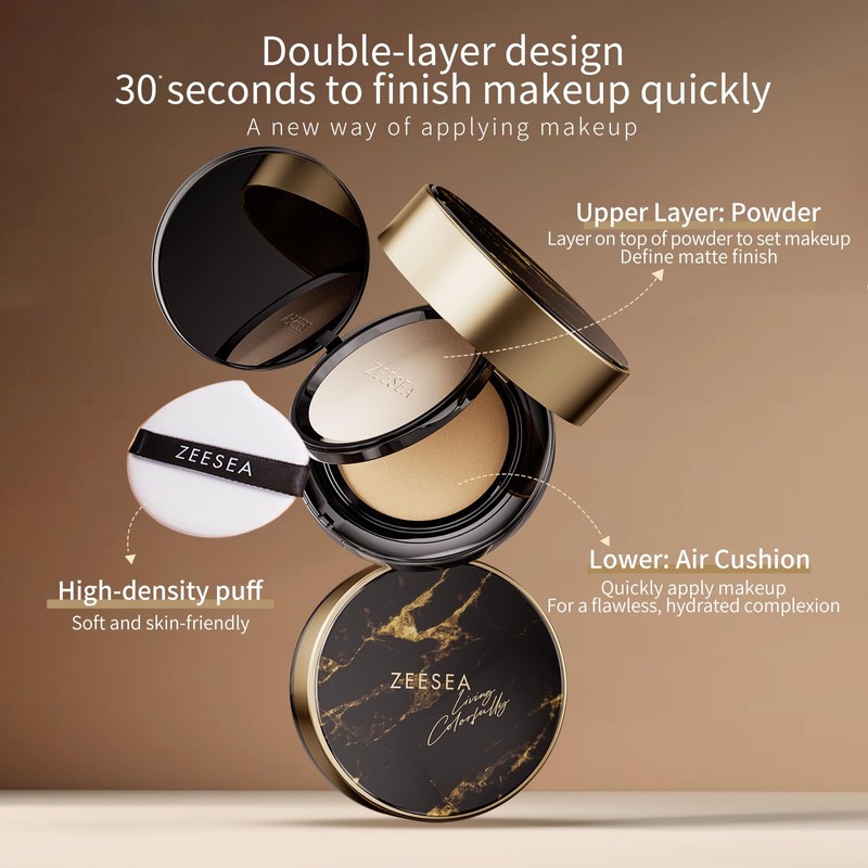 zeesea 2 in 1 Cushion Foundation,Makeup Double Layer Cushion BB