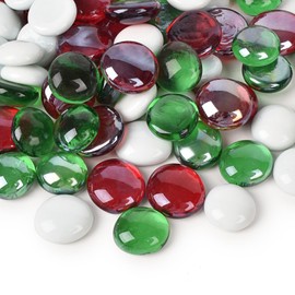 HOKPA Christmas Flat Glass Marbles, 1lb Mixed Colors Glass Gems Beads for Vase Filler Party Table Scatter Christmas Decoration Aquarium Pebbles Decor